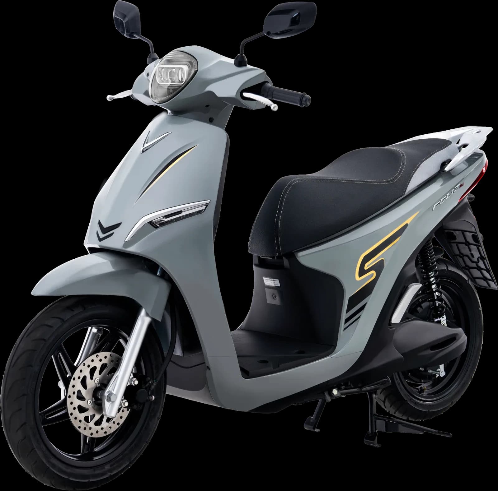Xe máy điện VinFast Feliz Neo màu xám nhìn góc trước với thiết kế hiện đại, thanh lịch và tinh tế