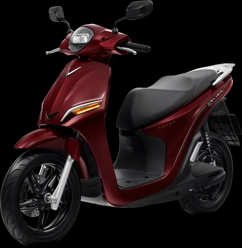 Xe máy điện VinFast Feliz S màu đỏ rượu vang nhìn góc trước với thiết kế thanh lịch, nổi bật và hiện đại