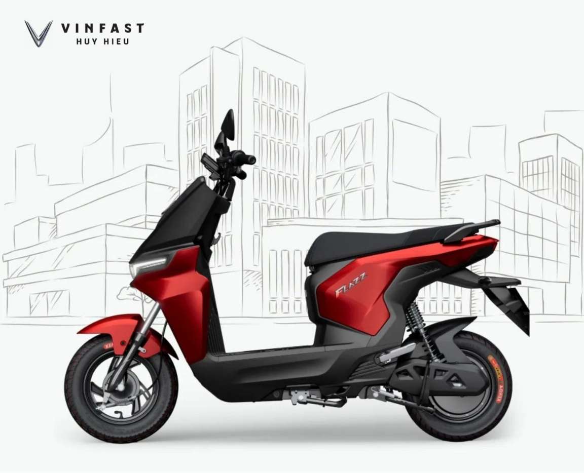 Xe điện dành cho học sinh VinFast Flazz màu đỏ thiết kế hiện đại, nhỏ gọn, phù hợp di chuyển nội thành.